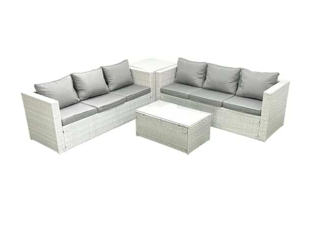 Fimous Garden Outdoor PE Rattan Furniture Set 6 Seater Rattan Garden Sofa Set with Side Table Light Grey Mixed Light Grey