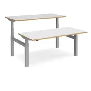Height Adjustable Desk Back To Back Rectangular Desks 1600mm White/Oak Tops With Silver Frames Elev8 Touch