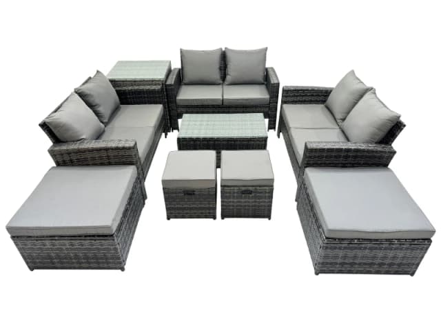 Fimous Lounge Double Seat Sofa Coffee Table Set with Side Table 4 Stools in Dark Grey Dark Grey Unisex