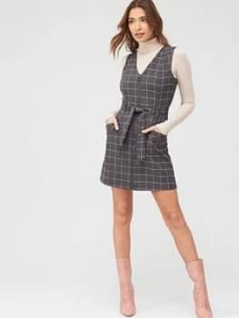 Oasis Check Zip Through Shift Dress - Grey , Multi Grey, Size 12, Women