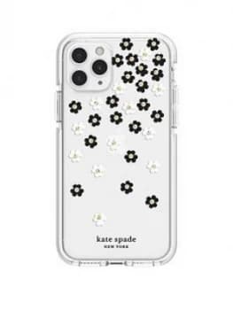 Kate Spade New York New York Defensive Hardshell Case For iPhone 11 Pro - Scattered Flowers Black/White/Gold Gems/Clear/White Bumper