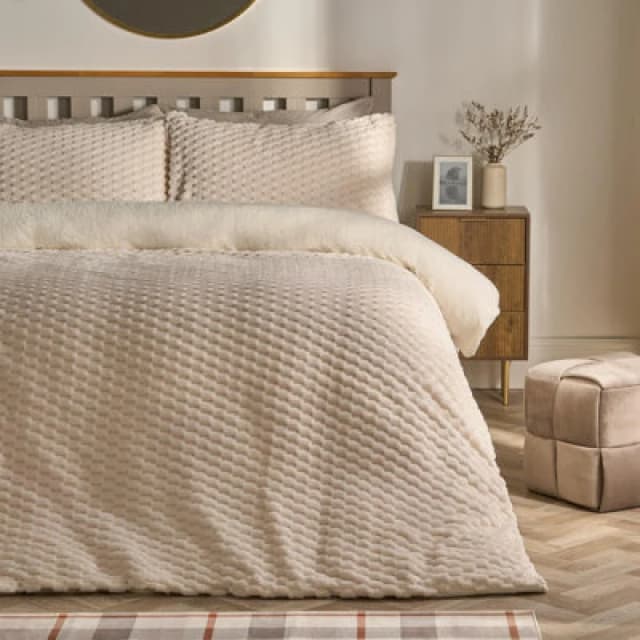 OHS OHS Waffle Fleece Thermal Duvet Cover Soft Bedding Set in Cream Size: Single Cream Single Unisex 5027434222612