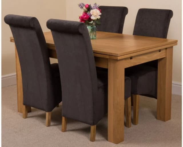 Thats Furniture Richmond 140-220cm Oak Extending Dining Table + 4 Montana Fabric Chairs in Black Unisex