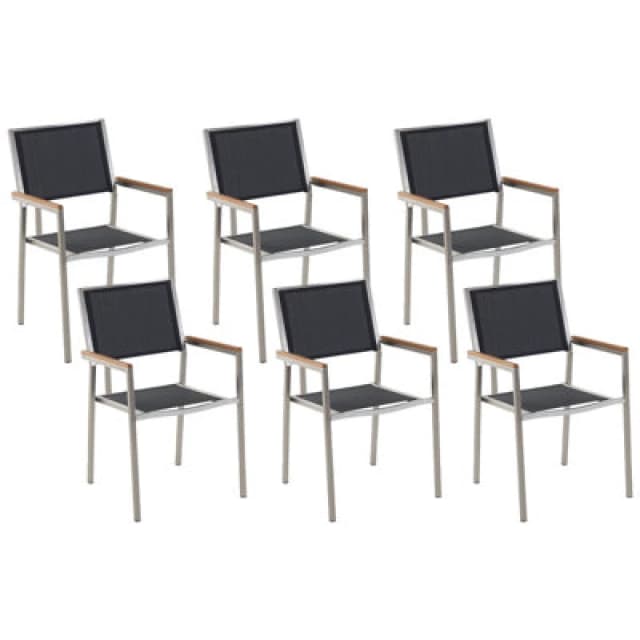 Beliani Set Of 6 Garden Chairs Grosseto Stainless Steel Black