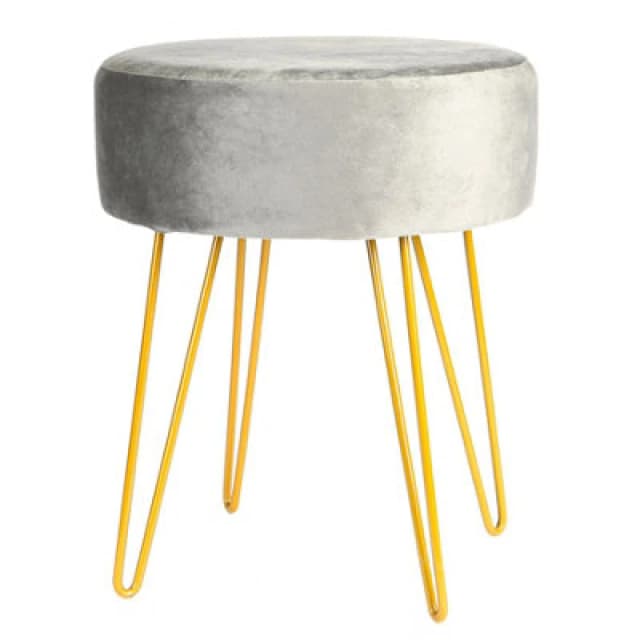 Harbour Housewares Velvet Footstool - Round Modern Dressing Table Footstool Vanity Seat Chairs - 40 X 35Cm - Grey/gold