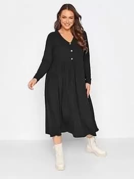Yours Long Sleeve Rib Midaxi Dress Black, Size 18, Women