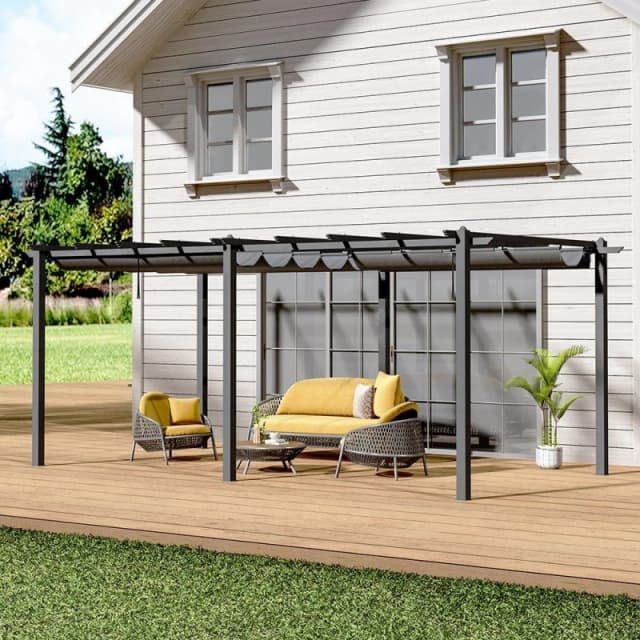 Breeins 6m Aluminum Patio Pergola with Canopy Roof Black unisex One size
