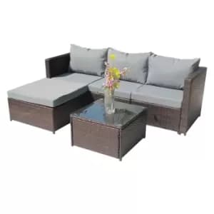 Birchtree Rattan Garden Furniture Set Corner Sofa Glass Table Patio 5 Pieces - Brown