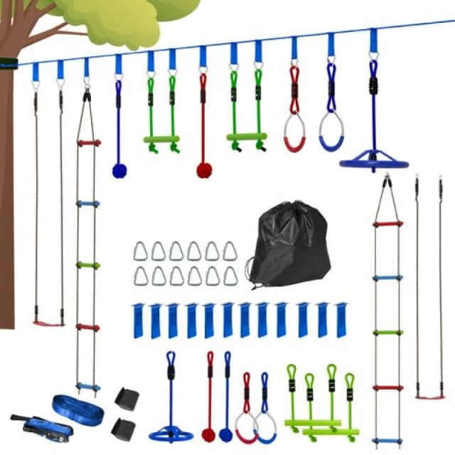 AIYAPLAY 10 Piece Zip Line Kit for Kids, for Outdoor Garden, Multicolour Multi