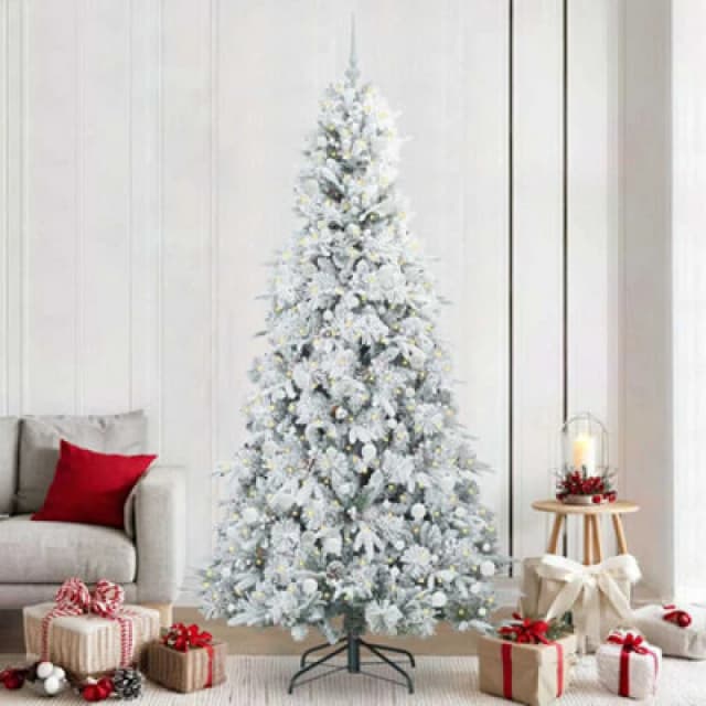 vidaXL Artificial Hinged Christmas Tree with White Balls Snow Flocked Green 240cm PE and PVC, Green 3397513