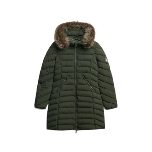 Superdry Mid-Length Padded Jacket with Faux Fur Hood olive green Women 6;14;12;10;8
