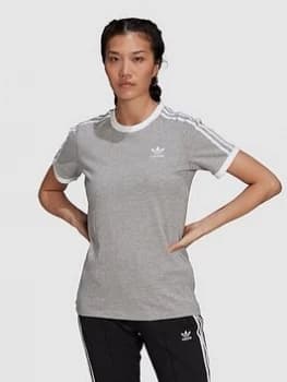 adidas Originals 3 Stripes T-Shirt - Medium Grey Heather, Size 14, Women
