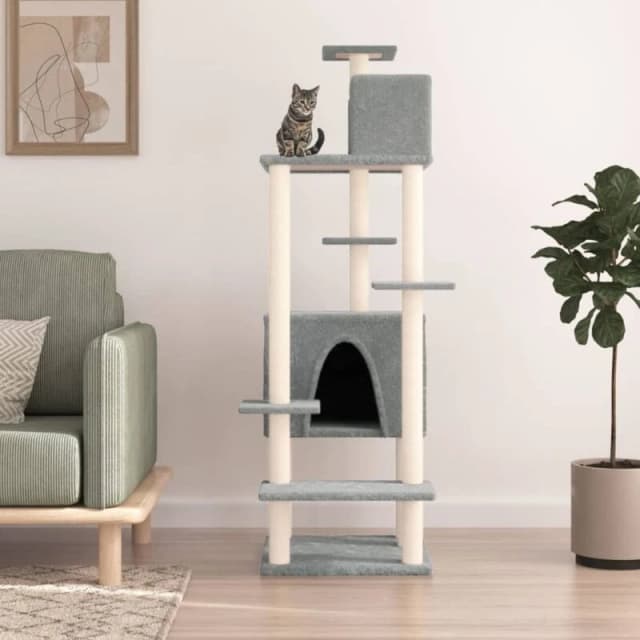 vidaXL Cat Tree w/ Sisal Scratching Posts Light Grey 154cm, Grey 171772