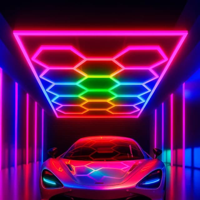 ENER-J 255W Car Showroom Lights with 14 Hexagon design with frame RGBIC with Remote in White White Unisex