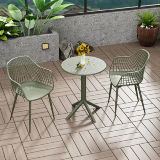 Core Products Rimini 3 Piece Lattice Bistro Table & 2 Armchair Set, Outdoor Grade, Moss Green GRDTC102-MG
