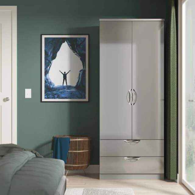 Camden 2 Door 2 Drawer Wardrobe in Grey Gloss & Dusk Grey - Ready Assembled - Lewis's Home TJ Hughes 5056812207002