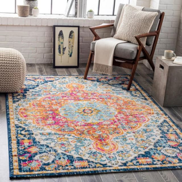 Livabliss Vintage Oriental Boho Bright Orange Wren Area Rug 160 X 215cm - Easy Care, Non Shedding, Ideal For Living Room & Bedroom