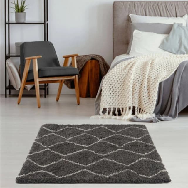 THE RUGS Soft Moroccan High Pile Shaggy Rugs & Runners Dark Grey Living Room Size: 120cm x 120cm Dark Grey Unisex 120cm x 120 cm