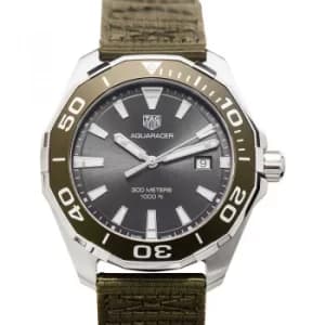 Aquaracer Quartz Grey Dial Green Fabric Strap Mens Watch