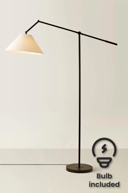 ValueLights ValueLights Layla Adjustable Angled Floor Lamp with Tapered Linen Shade and Bulb in Black One Size Unisex 5059406070181