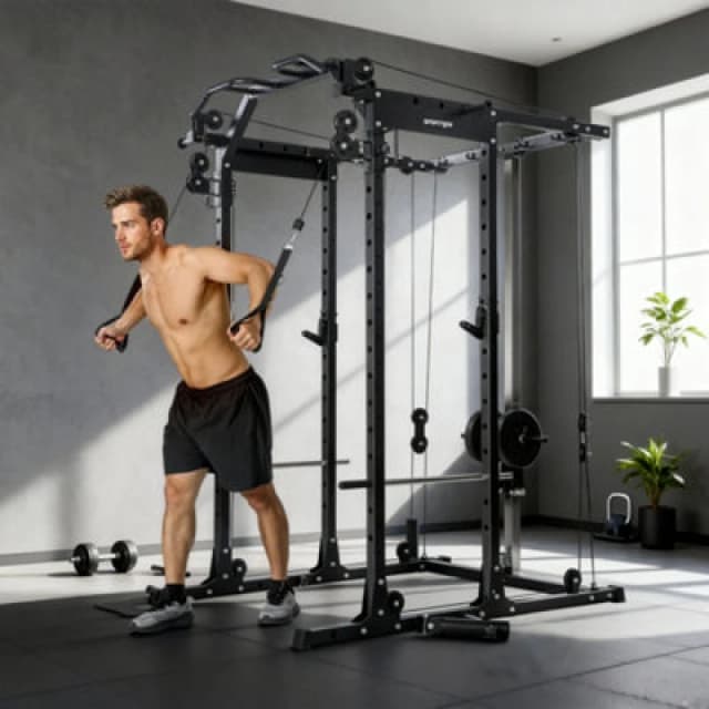 SPORTNOW Cable Crossover Machine, 300kg Multi Gym Cable Pulley System in Black Unisex