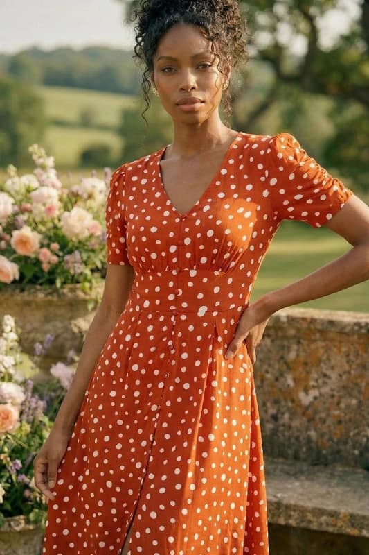 Roman Womens Polka Dot Ruched Sleeve Midi Dress in Orange Size: 20 Orange Female 20