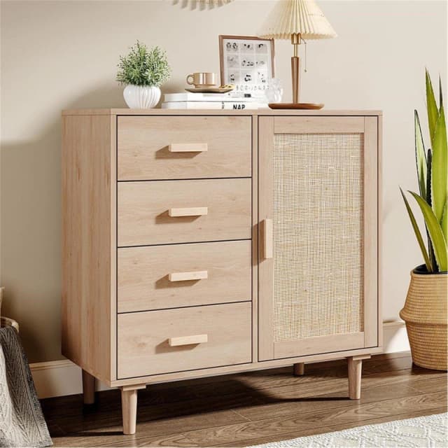 Kabinet UK Wood and Rattan Accent Side Cabinet Natural unisex One size