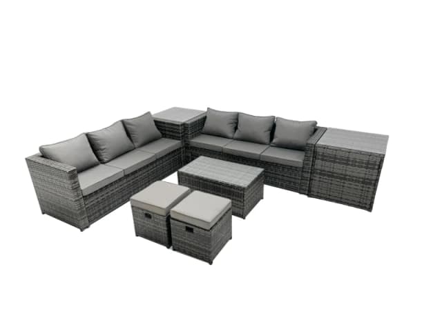 Fimous 8-seater Patio Coffee Table Sofa Set with Side Table 2 Small Footstool in Dark Grey Dark Grey Unisex