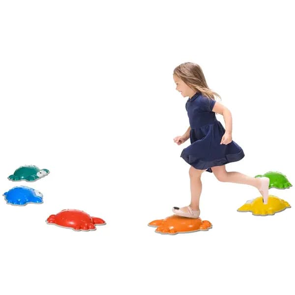 ZONEKIZ 6PCs Kids Stepping Stones, Crab-Shaped River Stones with TPE Anti Slip Edge Multi