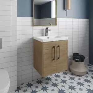 Hudson Reed Juno Wall Hung 2-Door Vanity Unit with Basin 2 500mm Wide - Autumn Oak