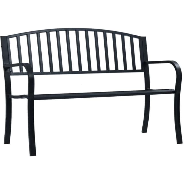 vidaXL Garden Bench 125cm Black Steel Wood Outdoor Patio Seating Furniture