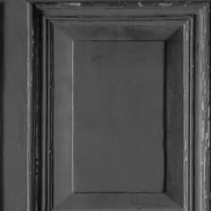 Grandeco Distressed Aged Rustic Wood Panel Textured Black Wallpaper