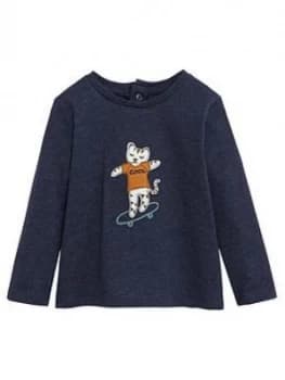Mango Baby Boys Cool Cat Applique Long Sleeve T-Shirt