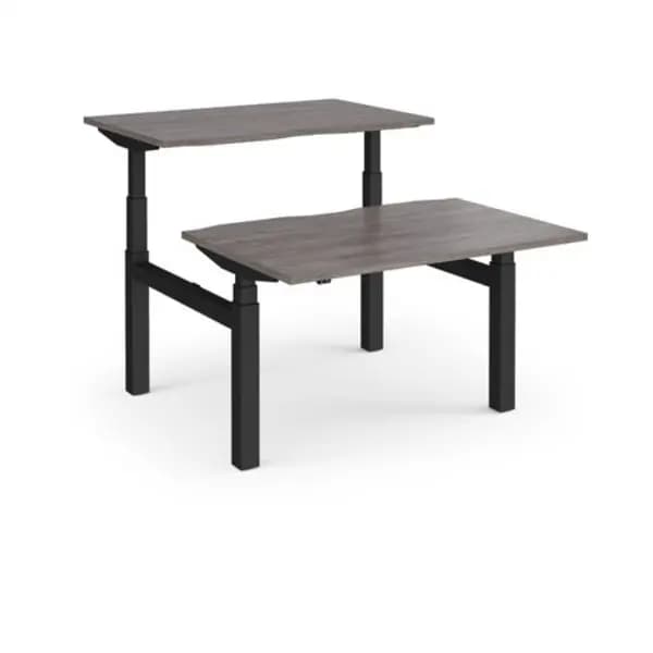 Elev8 Elev8 Touch sit-stand back-to-back desks 1200mm x 1650mm - Black frame, grey oak top EVTB-1200-K-GO