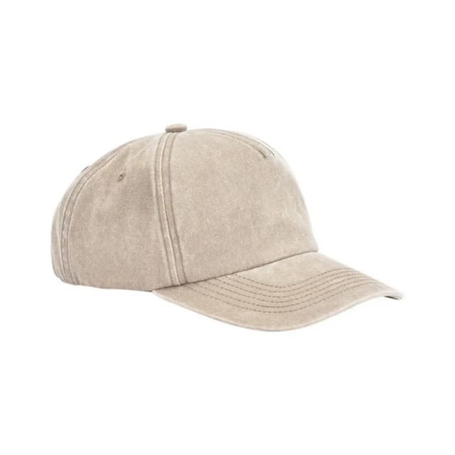 Beechfield Beechfield Men Vintage Washed 5 Panel Relaxed Fit Baseball Cap in Stone Stone One Size Male 5063527159410