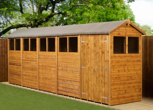 Empire Sheds Empire Modular Apex 4X20 Dipped Treated Tongue And Groove Wooden Garden Shed Double Door Windows (4' X 20' / 4ft X 20ft) (4X20)