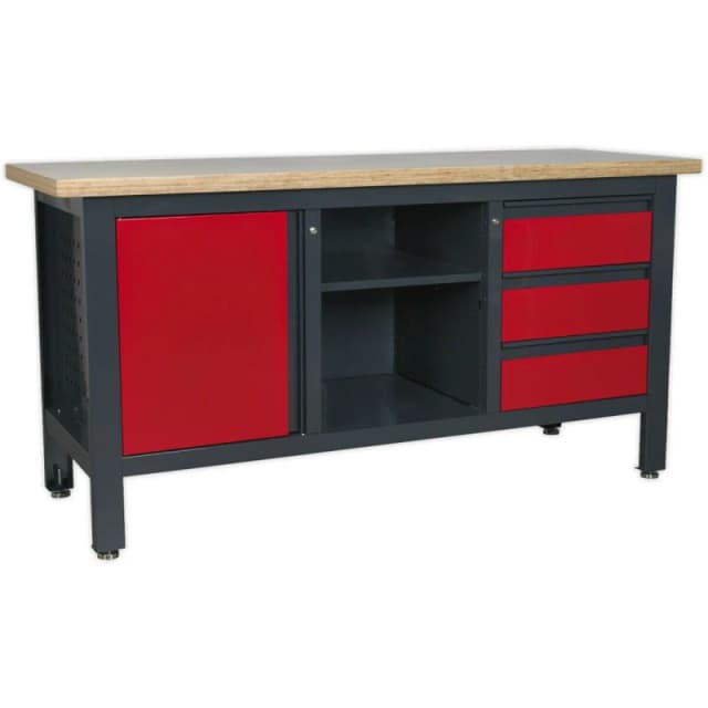 Loops Lockable Workstation- 3 Draw & Cupboard with Pegboard & Adjustable Shelf Storage Multi