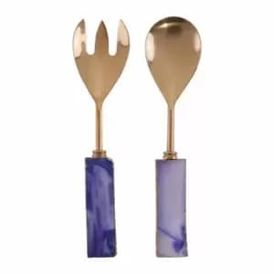 Fifty Five South Blue / Gold Serving Set, Set Of 2, Blue Agate / Gold Finish