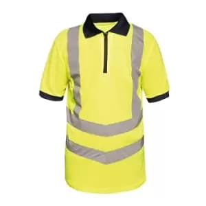 Regatta Mens Hi Vis Pro Reflective Work Polo Shirt (L) (Yellow/Navy)