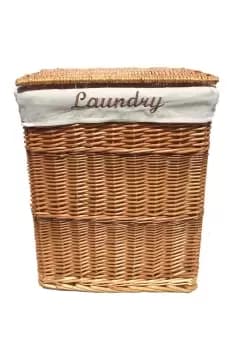 Rectangle Wicker Laundry Basket Cotton Lining Lid Medium 40x29x48 cm