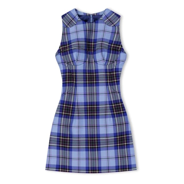 Off White Womens Cheque Mini Dress Blue/Black female 8 (XS)