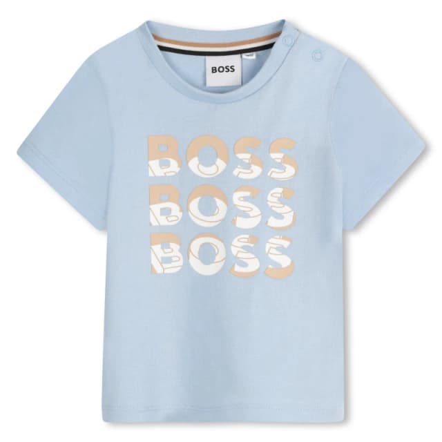Boss Kids Multi Logo Soft Fabric T-Shirt Prsn Blue 887 male 9 Mnth