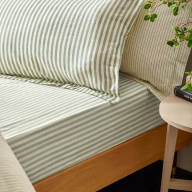 Yard Hebden Striped Cotton Fitted Sheet, Forest Green, Single