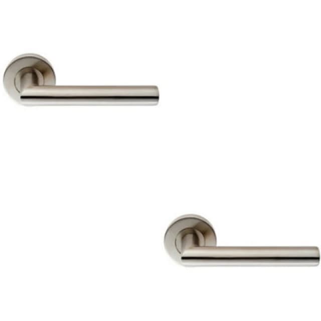 Loops 2x PAIR Oval Shaped Mitred Bar Handle on Round Rose Concealed Fix Satin Steel Metallics