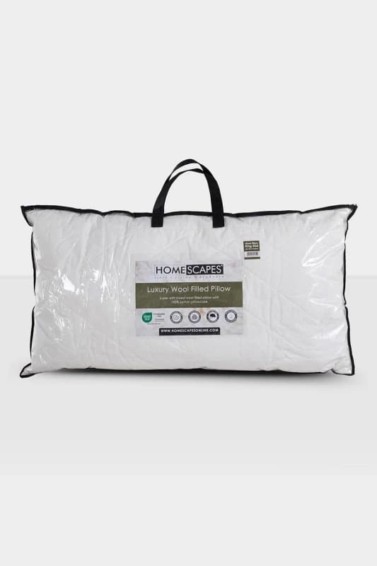 Homescapes Premium Wool King Size Pillow with Quilted Case, 19 x 35" White