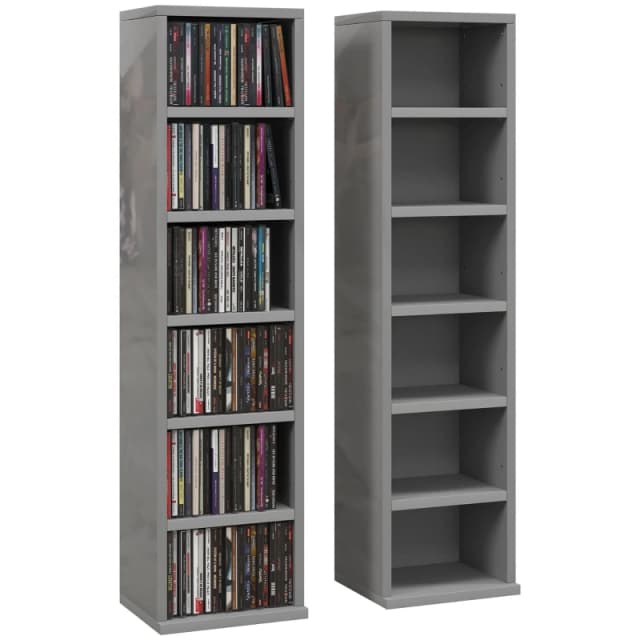 HOMCOM Set Of 2 Cd Storage Units With Adjustable Shelves, High Gloss Grey 833-872V01GY