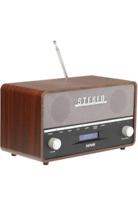 Denver Vintage Style DAB+ FM - Bluetooth - AUX In - Clock - Wood Cabinet - Mains or Battery in Dark Brown Dark Brown Unisex