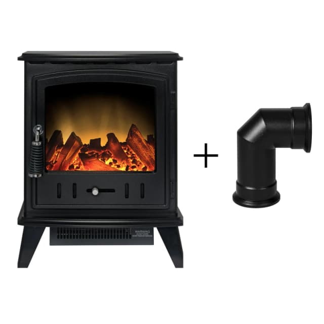 Adam Fires & Fireplaces Adam Aviemore Electric Stove in Black with Angled Stove Pipe Black