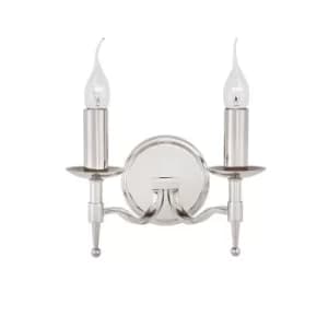 Stanford 2 Light Indoor Twin Candle Wall Light Polished Nickel Plate, E14