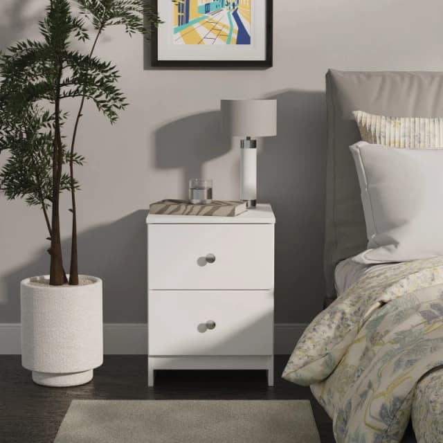 Welcome Furniture Ready Assembled Yarmouth 2 Drawer Bedside Cabinet In White & White YAR005WGW